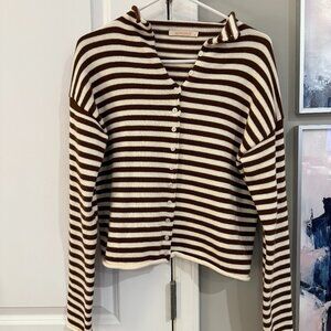 Olivaceous Roll Neck Striped Cardigan